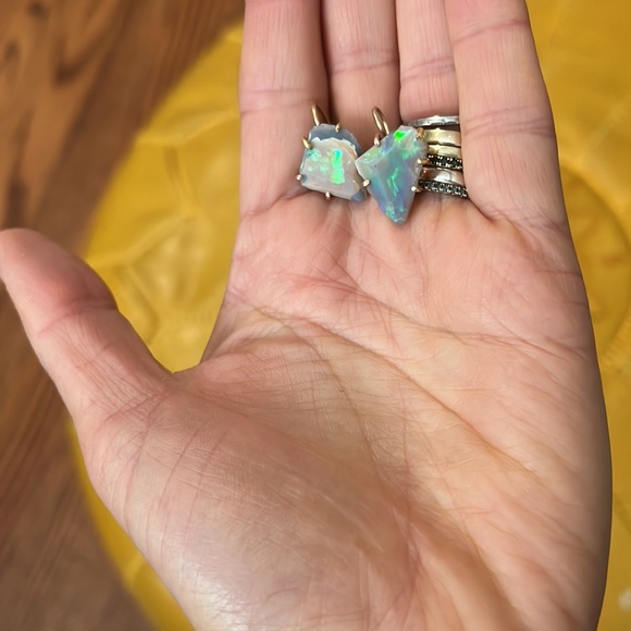 Variance Australian Opal Hook Earrings 14K & 18K yellow gold earrings. - Picture 2 of 5